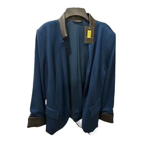 Investments Jackets & Blazers - Investment Blazer, jacket, suit separates, cardigan open, faux leather accents